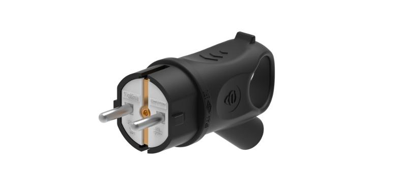 Вилка 2К+З угловая каучуковая 16А/250В IP44 Чёрная MultiSet | MST1102BK | SE