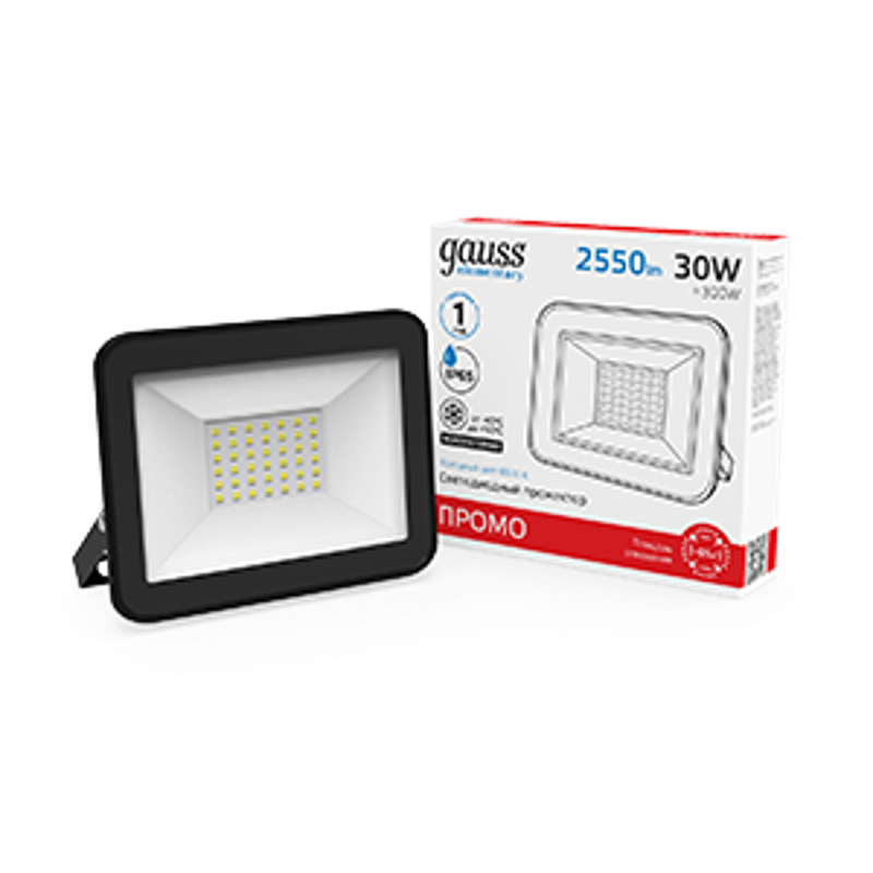 Прожектор светодиодный LED Elementary 30W 2100lm IP65 6500К черный ПРОМО 1/10 | 613100330P | Gauss